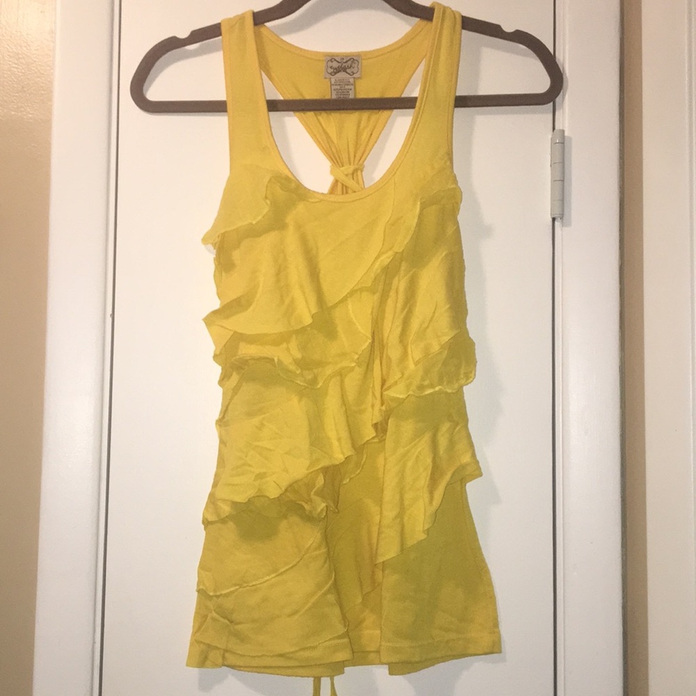 Yellow ruffle front tank top